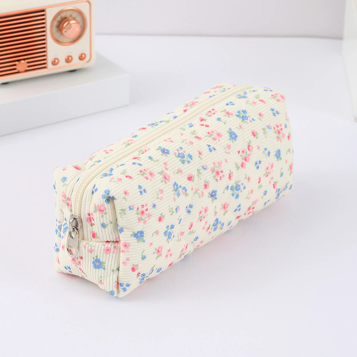 Cottagecore Floral Pencil Case, Cute Bow Quilted Stationery Bag