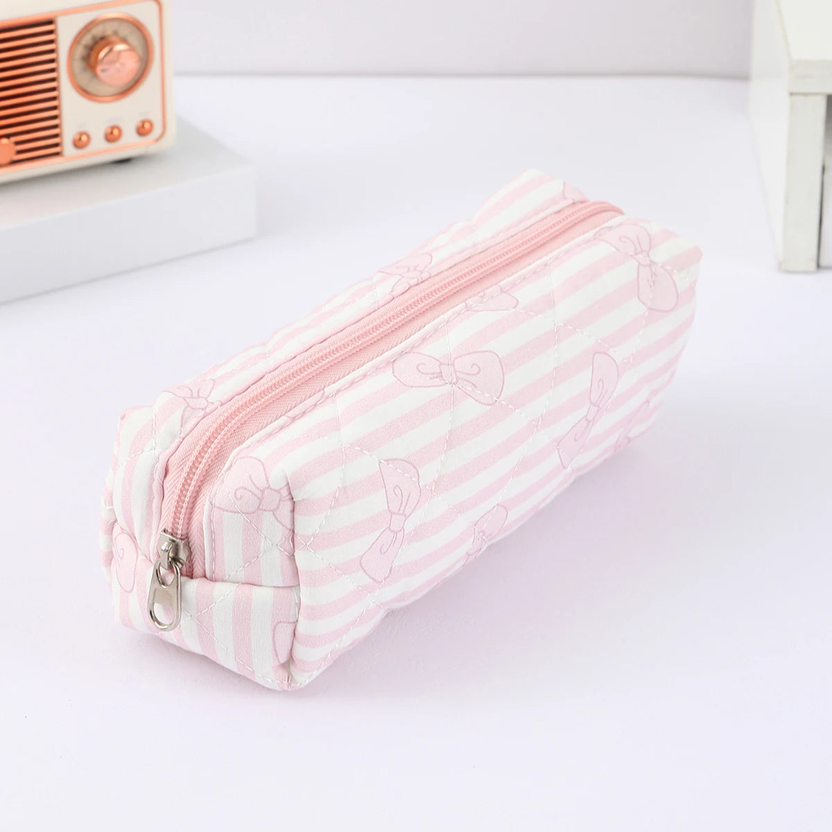 Cottagecore Floral Pencil Case, Cute Bow Quilted Stationery Bag