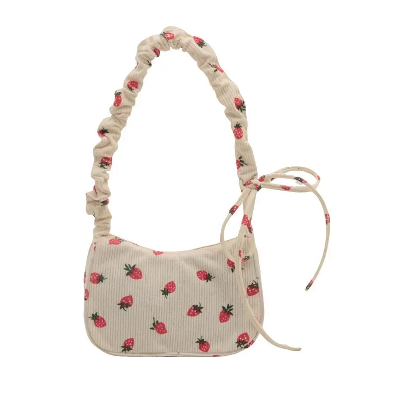 Y2k Cottagecore Strawberry Print Vintage Small Little Shoulder Bag