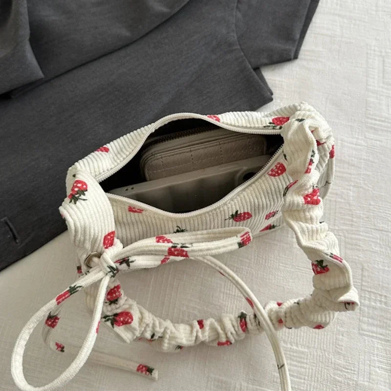 Y2k Cottagecore Strawberry Print Vintage Small Little Shoulder Bag