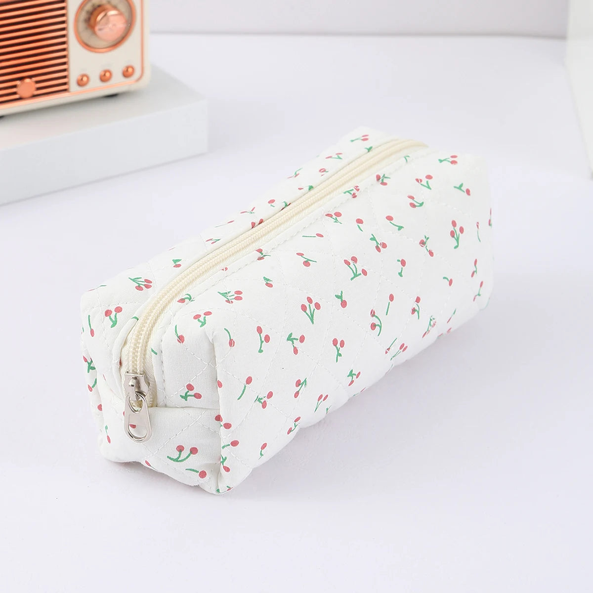 Cottagecore Floral Pencil Case, Cute Bow Quilted Stationery Bag