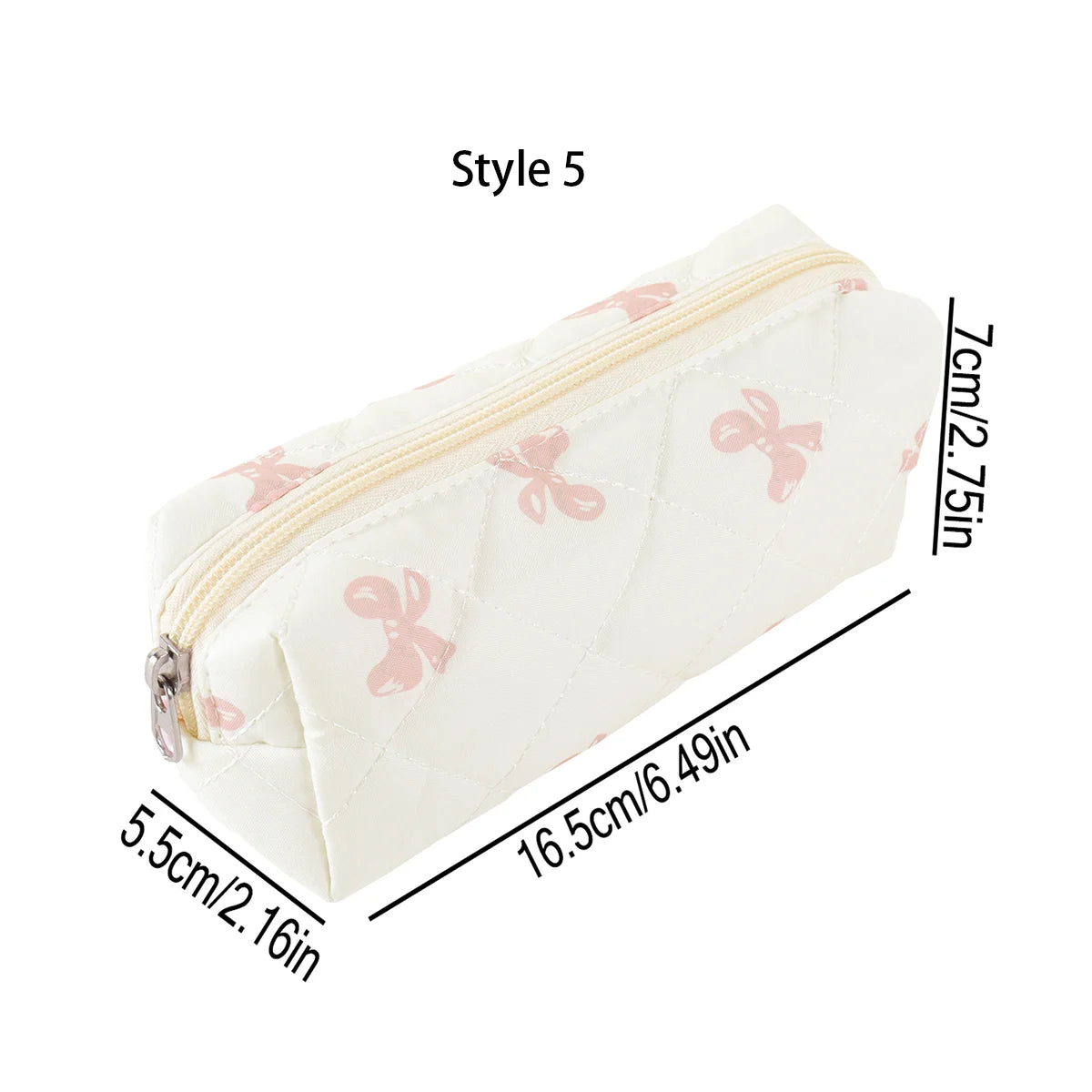 Cottagecore Floral Pencil Case, Cute Bow Quilted Stationery Bag