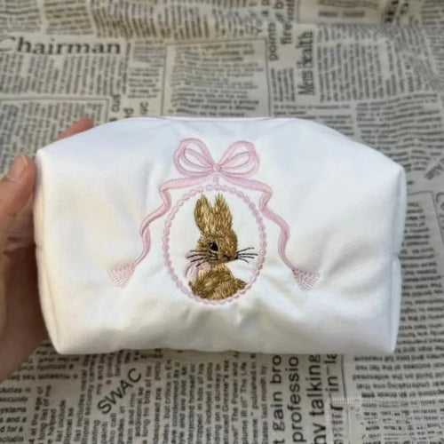 Coquette Vintage Rabbit Cosmetic Bag Lace Bow Vintage Cottagecore Organizer