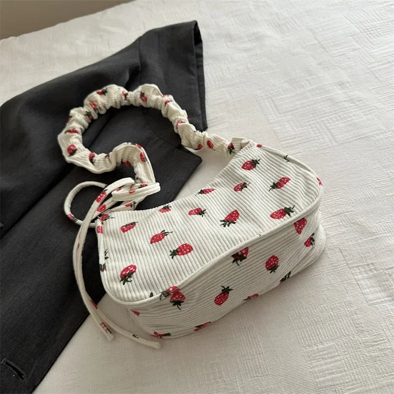 Y2k Cottagecore Strawberry Print Vintage Small Little Shoulder Bag