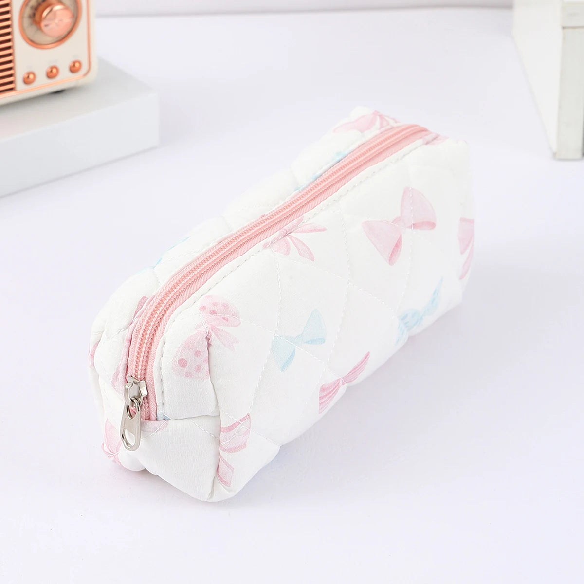 Cottagecore Floral Pencil Case, Cute Bow Quilted Stationery Bag