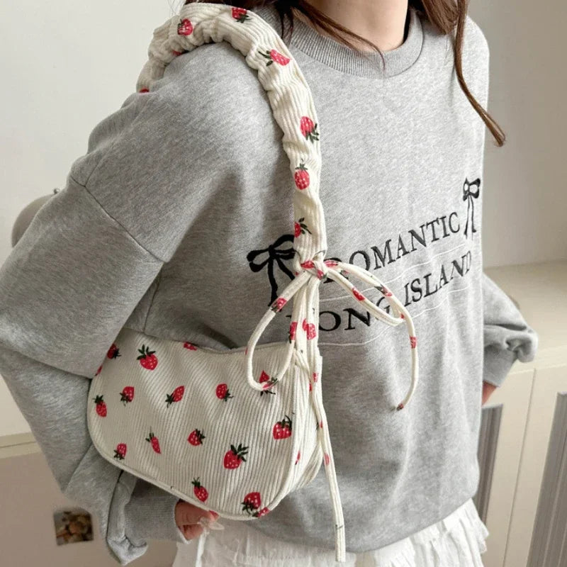 Y2k Cottagecore Strawberry Print Vintage Small Little Shoulder Bag