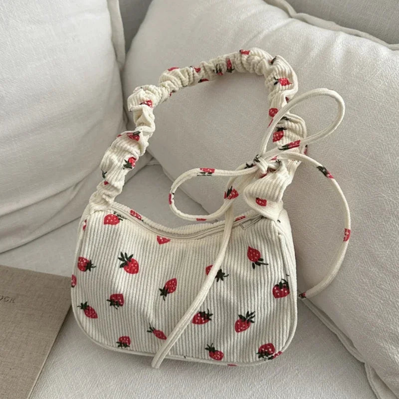 Y2k Cottagecore Strawberry Print Vintage Small Little Shoulder Bag