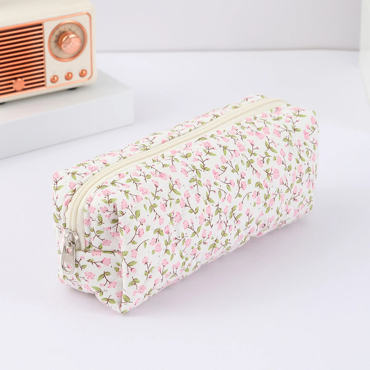 Cottagecore Floral Pencil Case, Cute Bow Quilted Stationery Bag