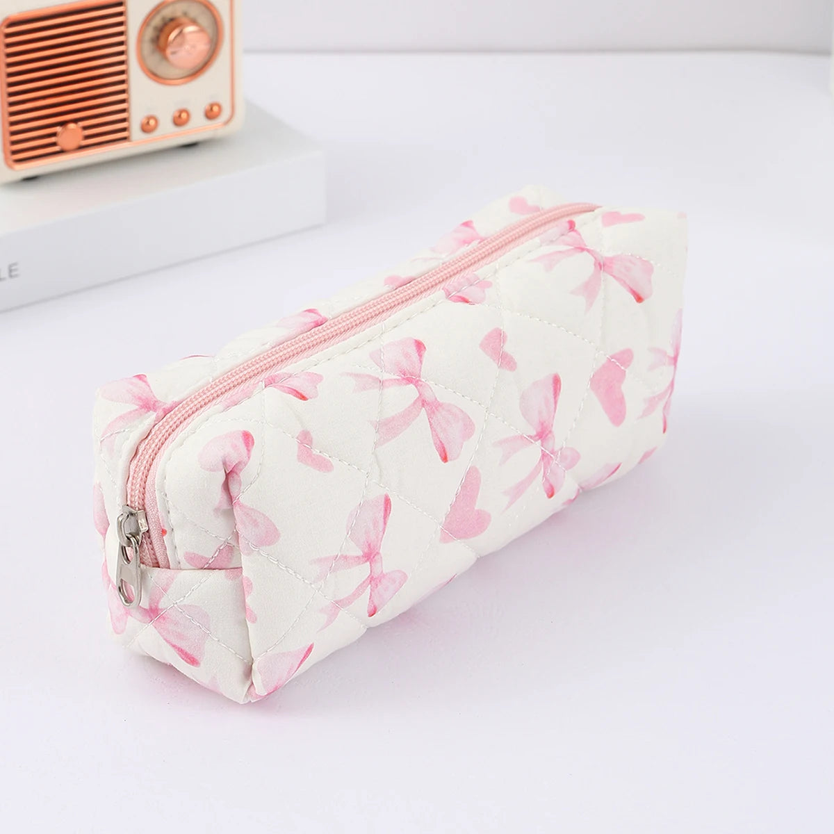 Cottagecore Floral Pencil Case, Cute Bow Quilted Stationery Bag