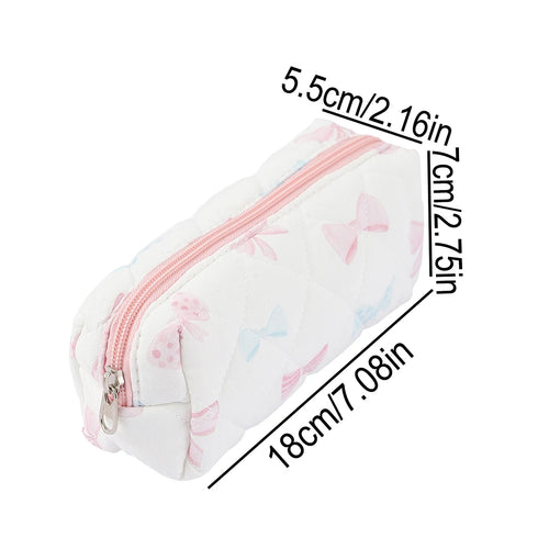 Cottagecore Floral Pencil Case, Cute Bow Quilted Stationery Bag