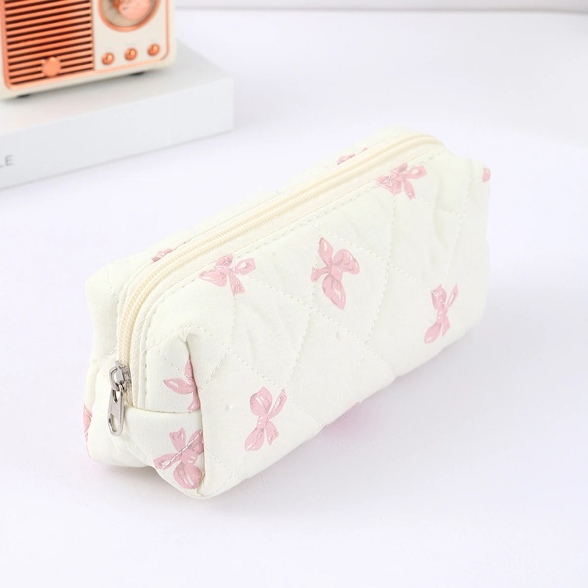 Cottagecore Floral Pencil Case, Cute Bow Quilted Stationery Bag