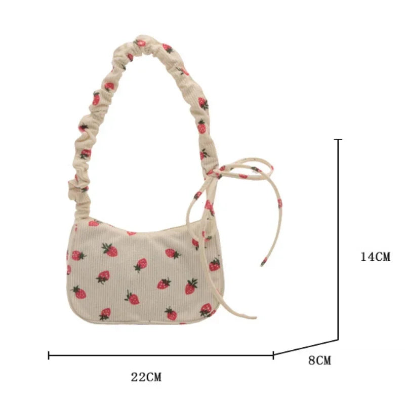 Y2k Cottagecore Strawberry Print Vintage Small Little Shoulder Bag
