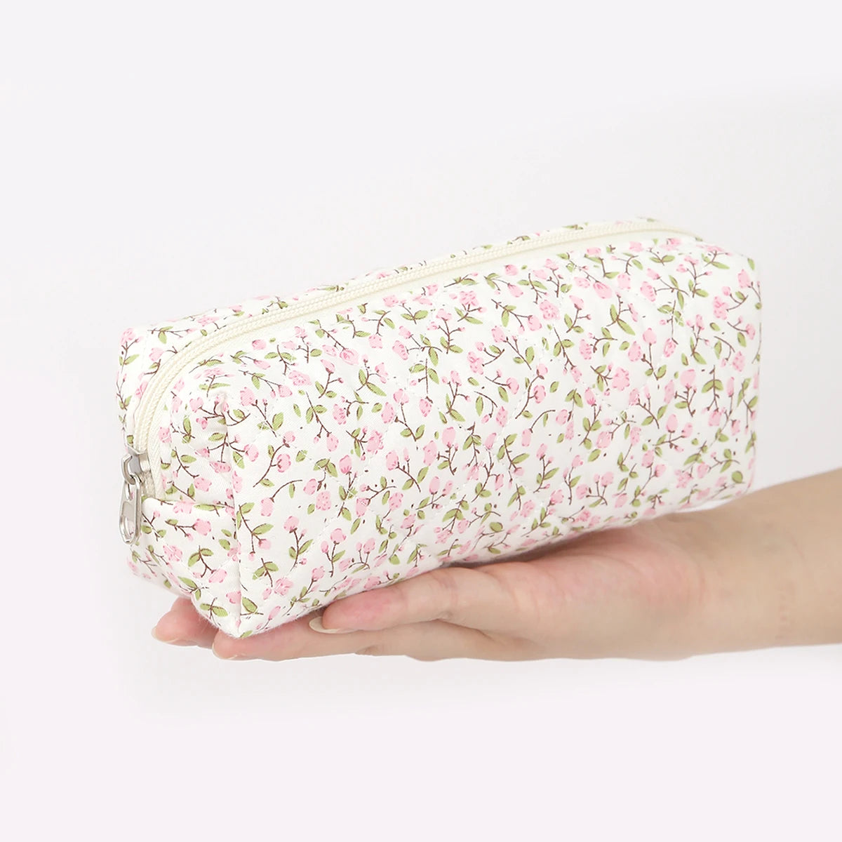 Cottagecore Floral Pencil Case, Cute Bow Quilted Stationery Bag